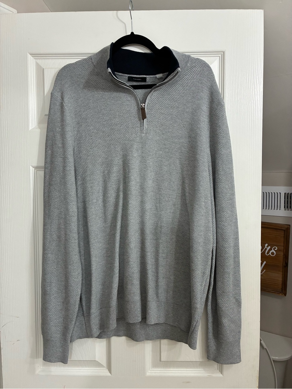 Tahari Light Gray Half-Zip Knit Sweater
